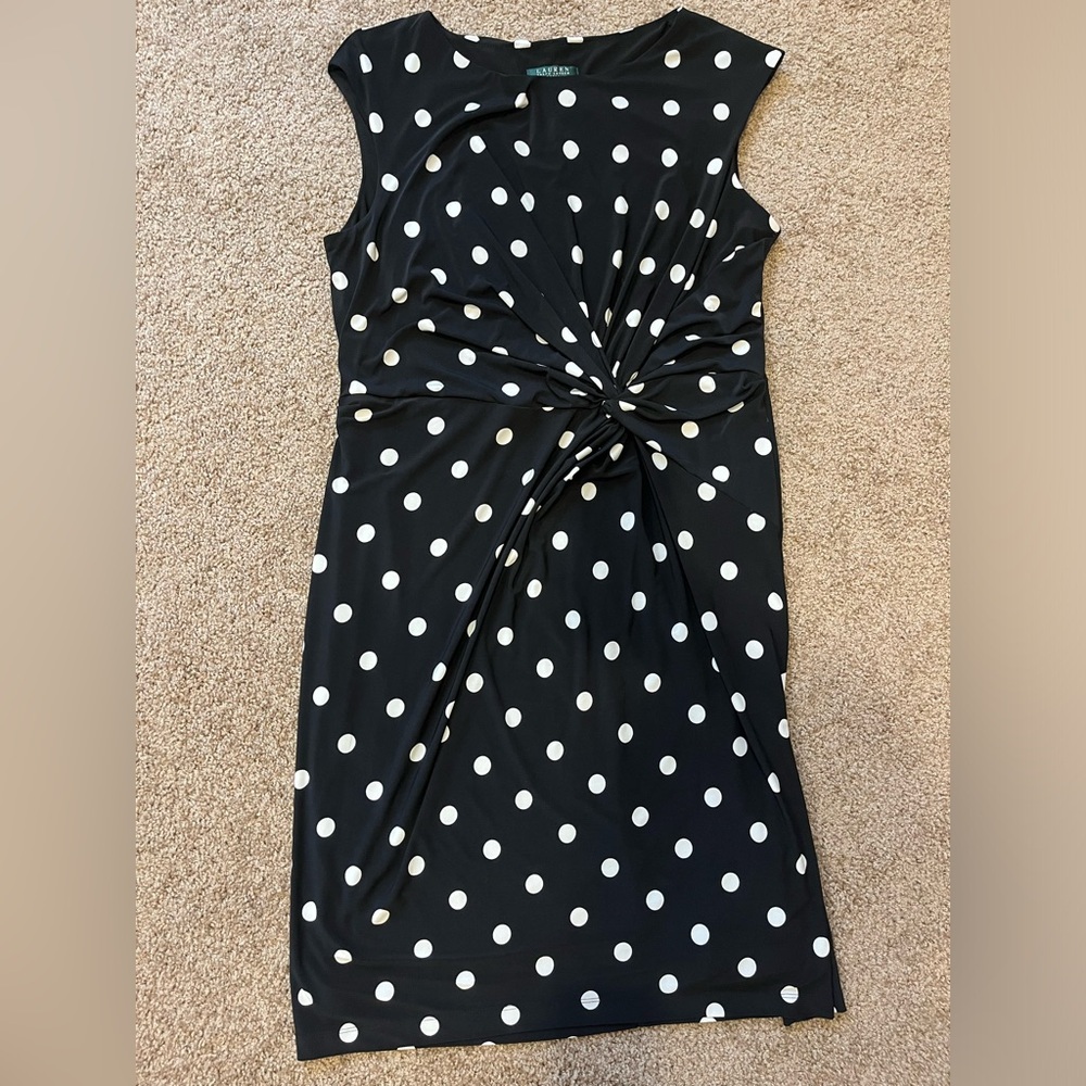 Ralph Lauren black and white polka dots boat neck dress